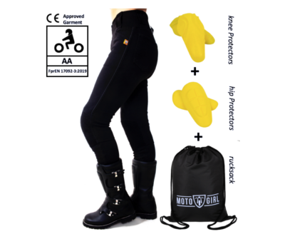 MOTOGIRL LEGGING BLACK ZIP KEVLAR (TOUTES PROTECTIONS)